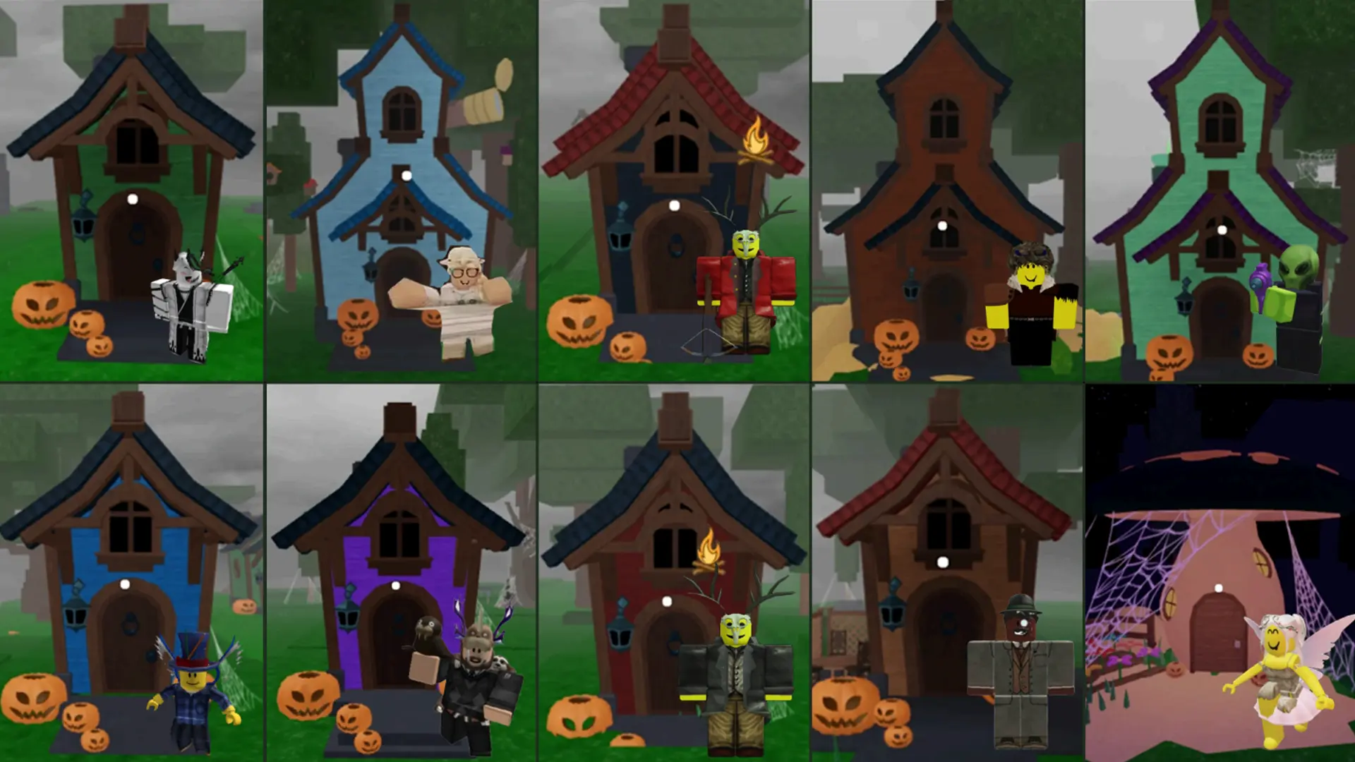 All the houses available for trick or treat in the 99 Nights in the Forest Halloween update.