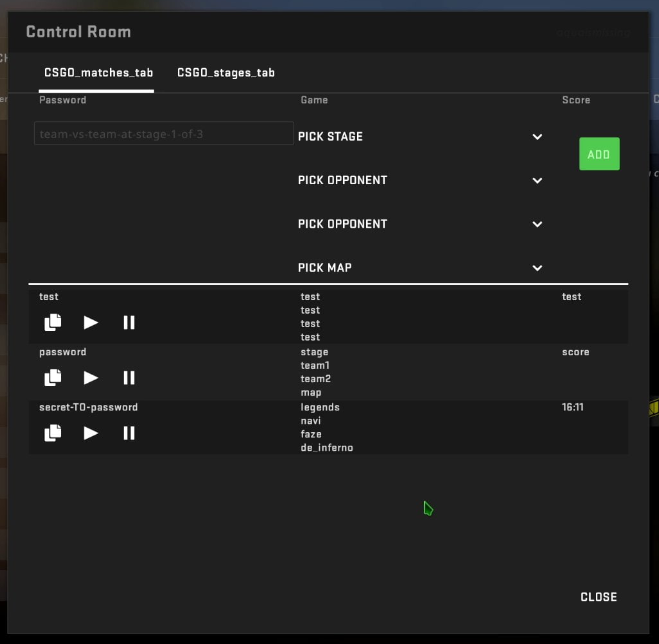 The user interface of the Pick'Em Challenge control panel 