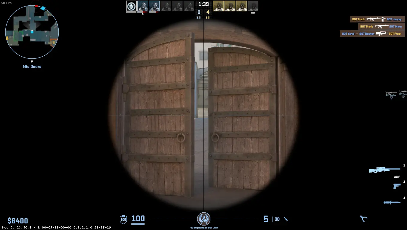 Sniping on dust 2 mid