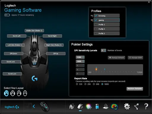 Software do mouse para jogos da Logitech
