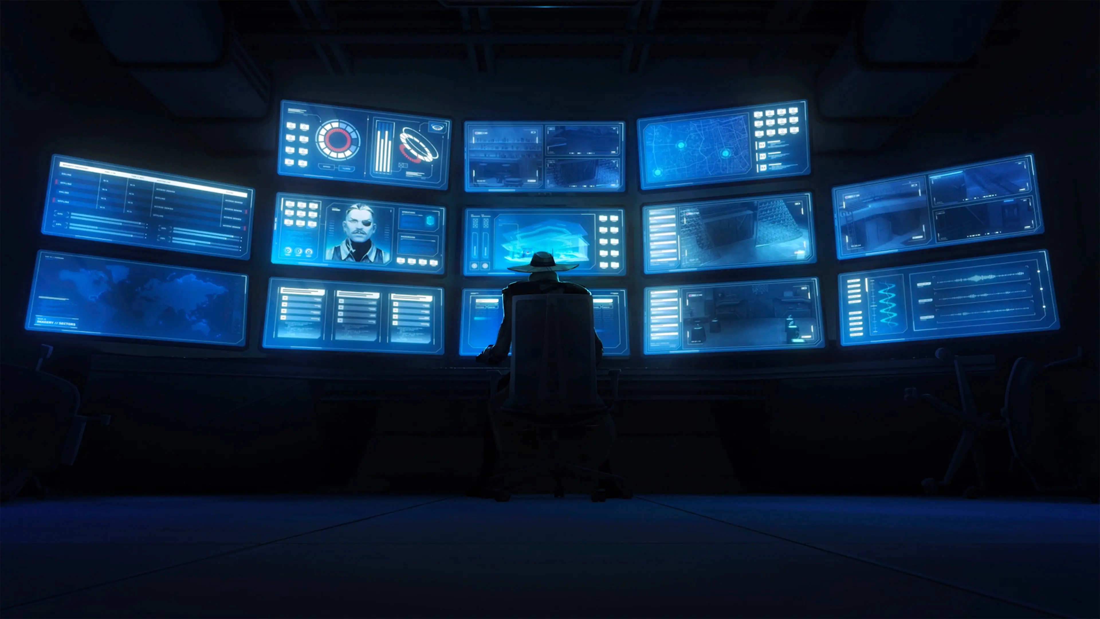 Uma sala com monitores