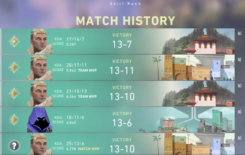 Valorant match history