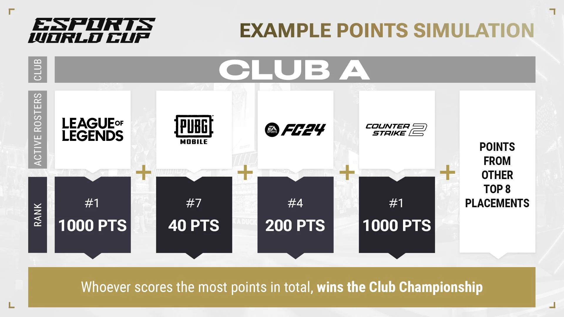 Example of points distribution among disciplines