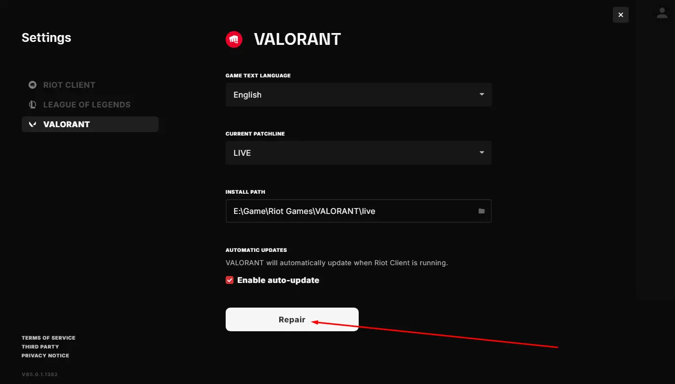 Ремонт Valorant