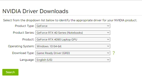 Téléchargements de pilotes Nvidia