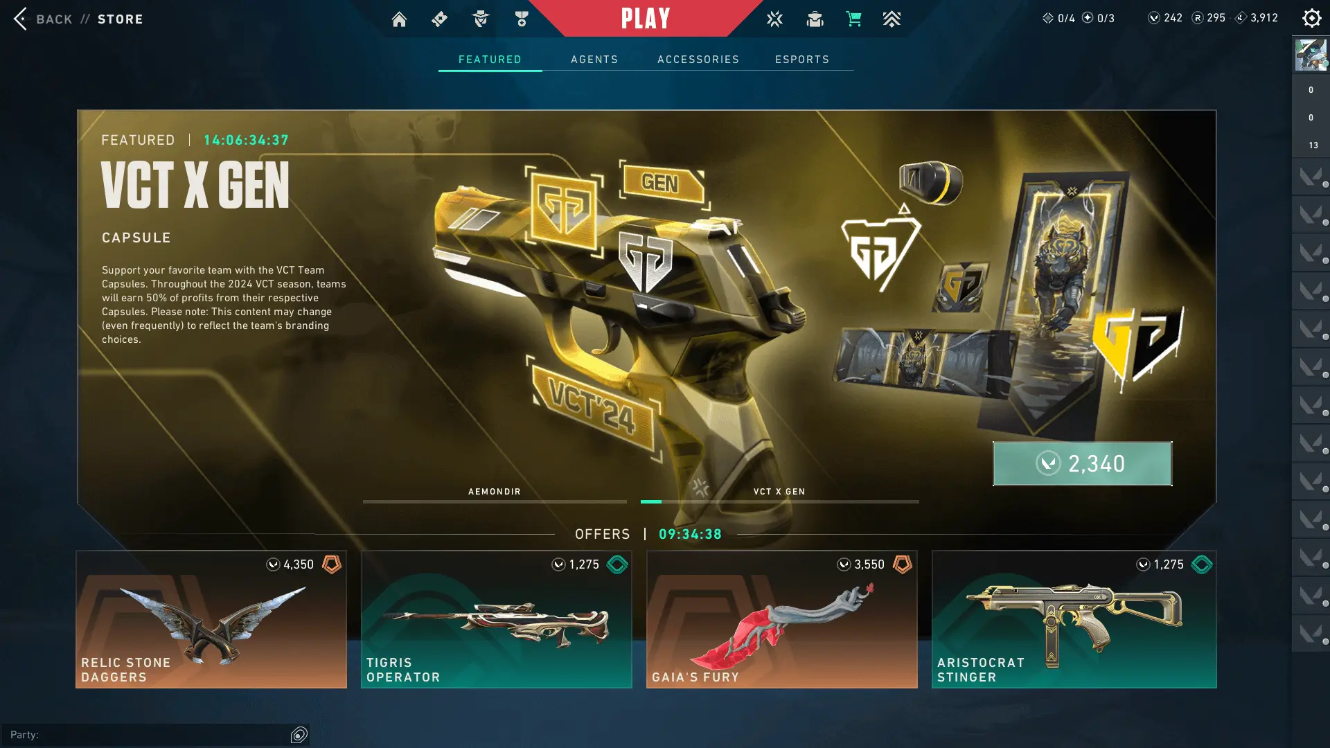 Gen.G Esports capsule on the main page of the Valorant game store