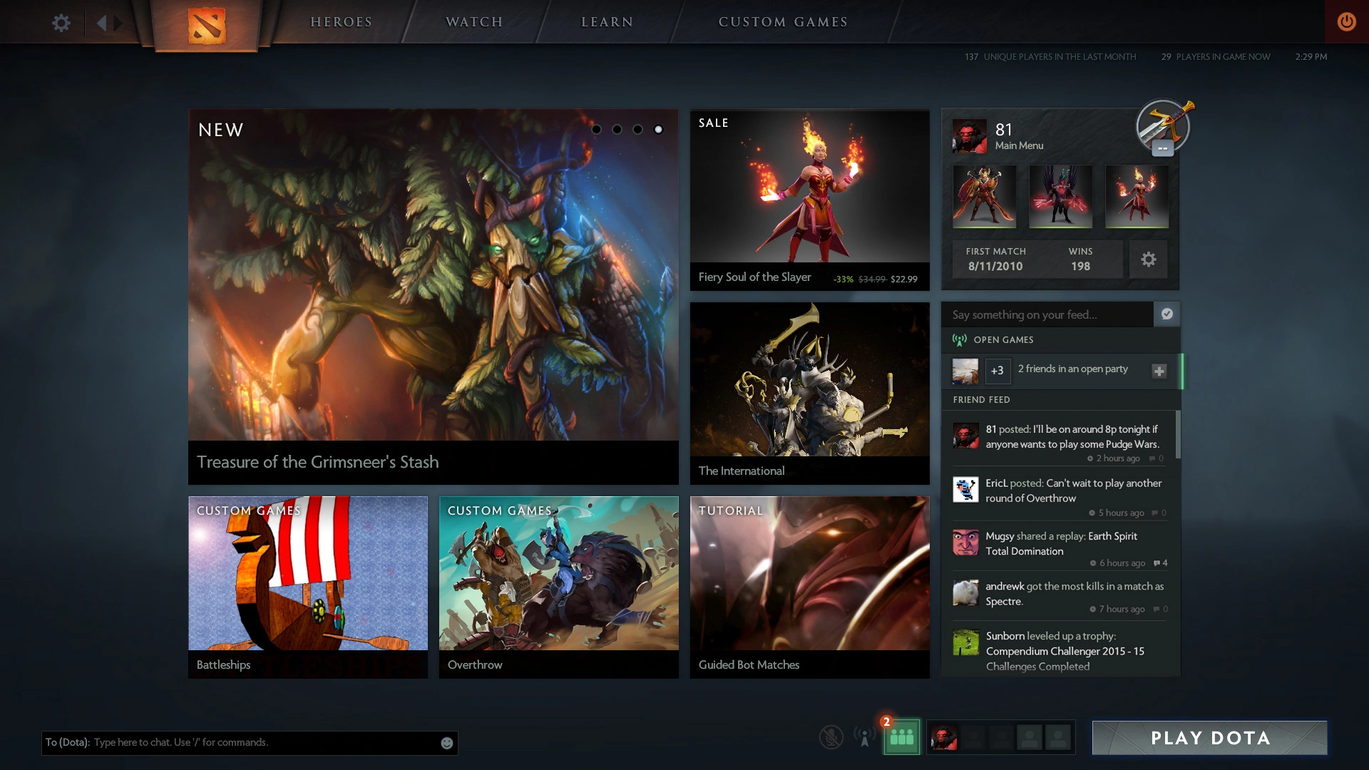 Dota 2 menu after Reborn