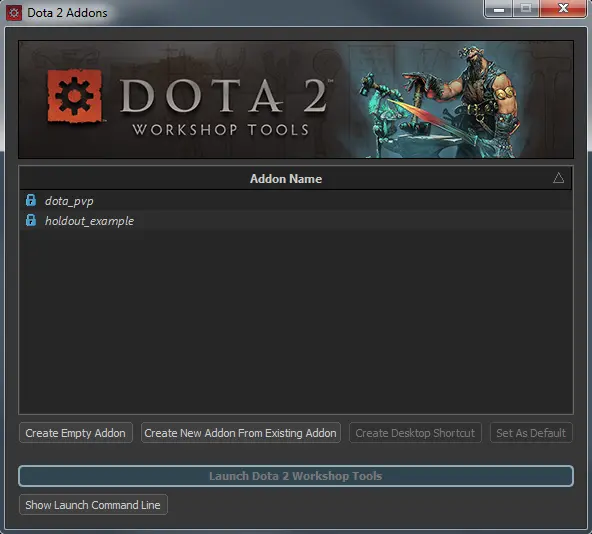 Dota 2 workshop tools hovedmenu