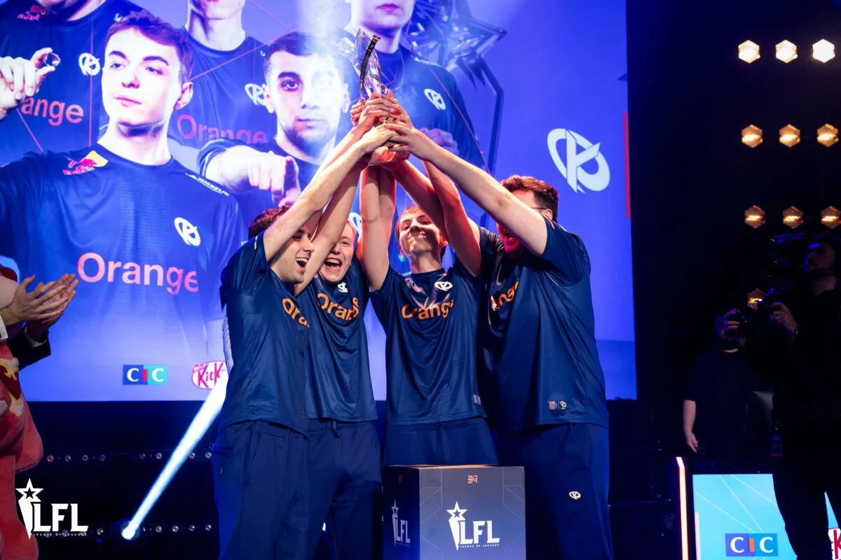 Karmine Corp Blue with LFL trophy. Image via LFL.
