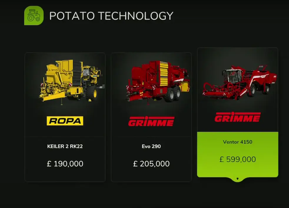 Potatoes need specific machines for harvesting.