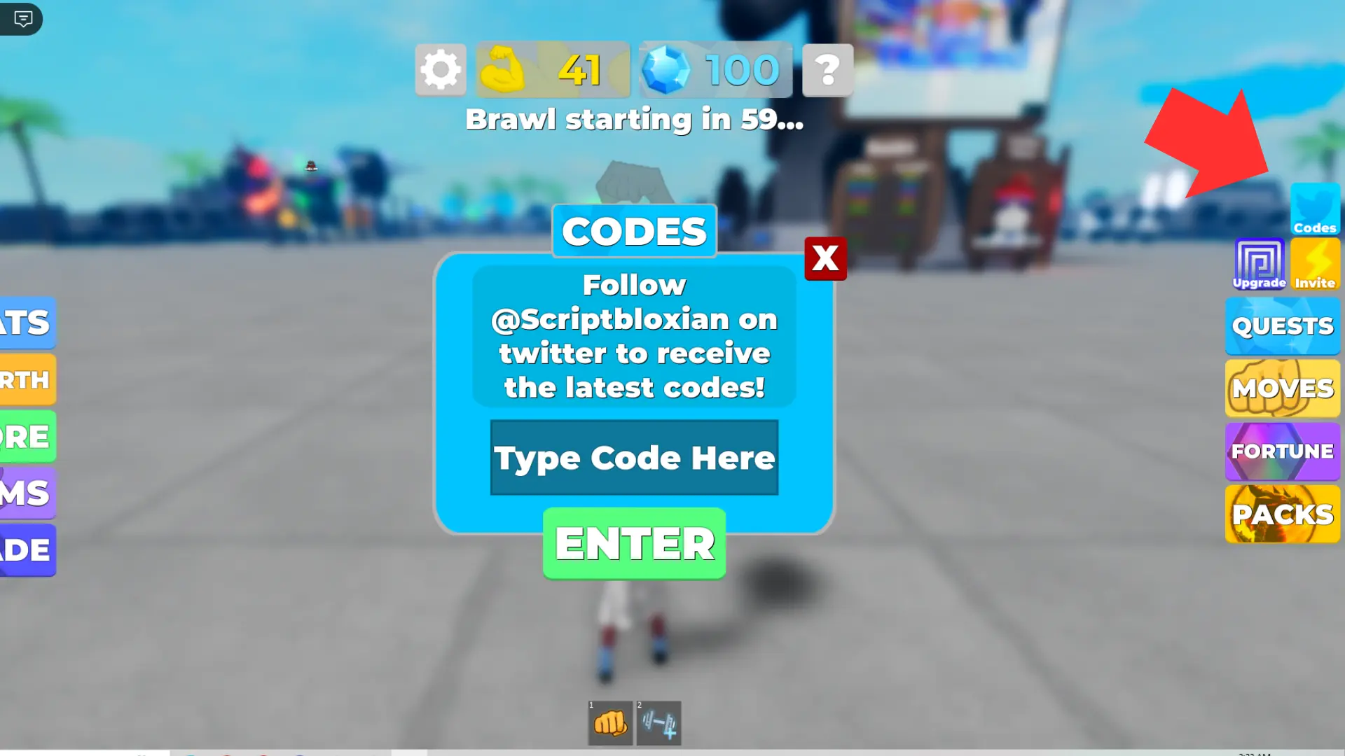 Redeem codes in Muscle Legends.