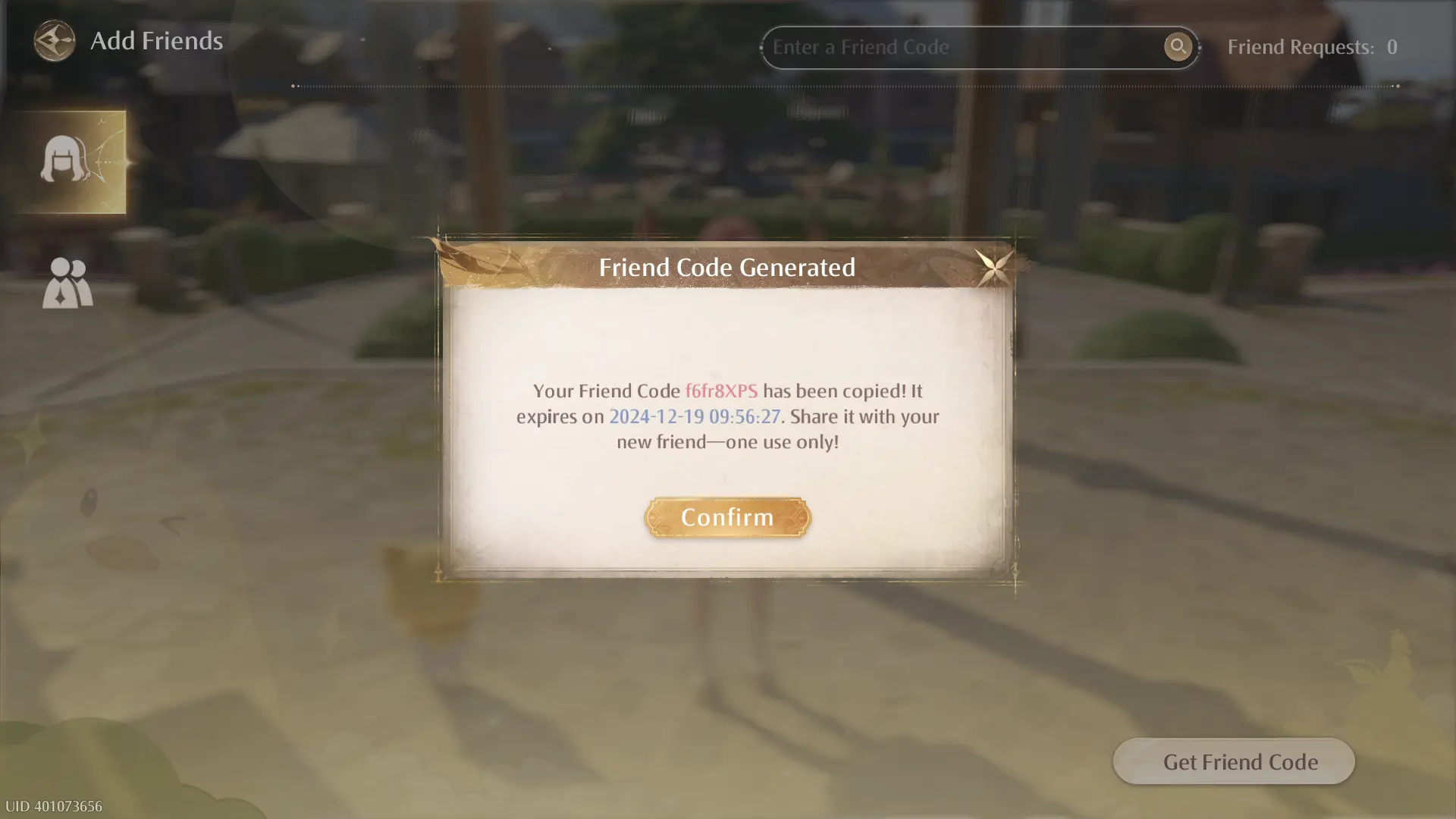 Click on "Get Friend Code" to get your code for you to pass to your friends.