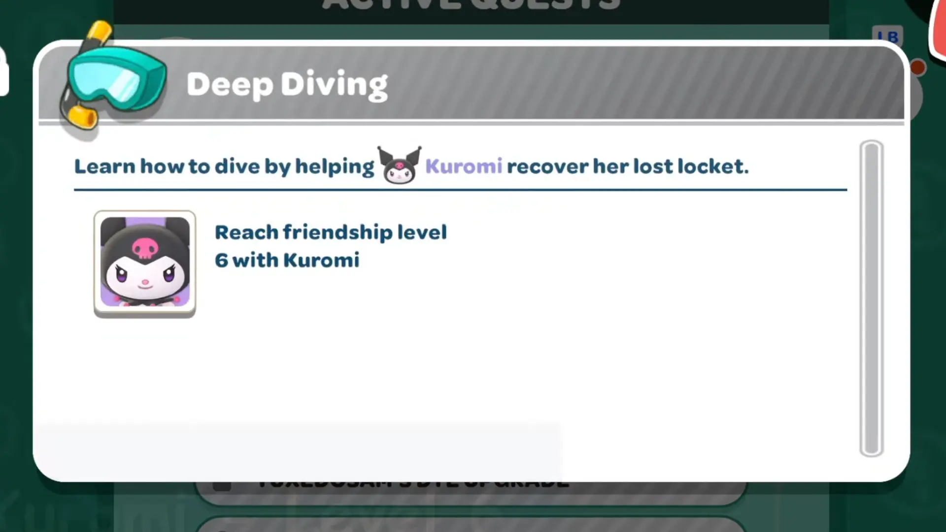 Reach Friendship Level 6 with Kuromi to unlock diving.