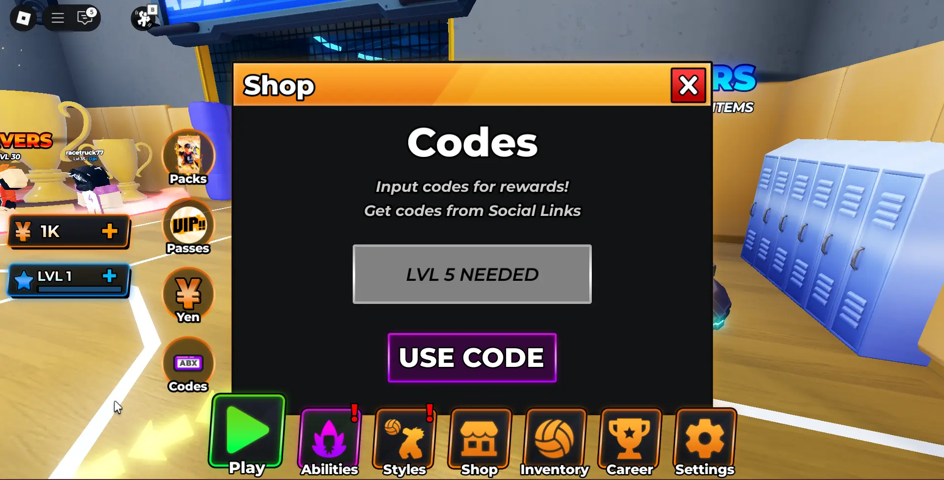 How to redeem codes in Volleyball Legends.