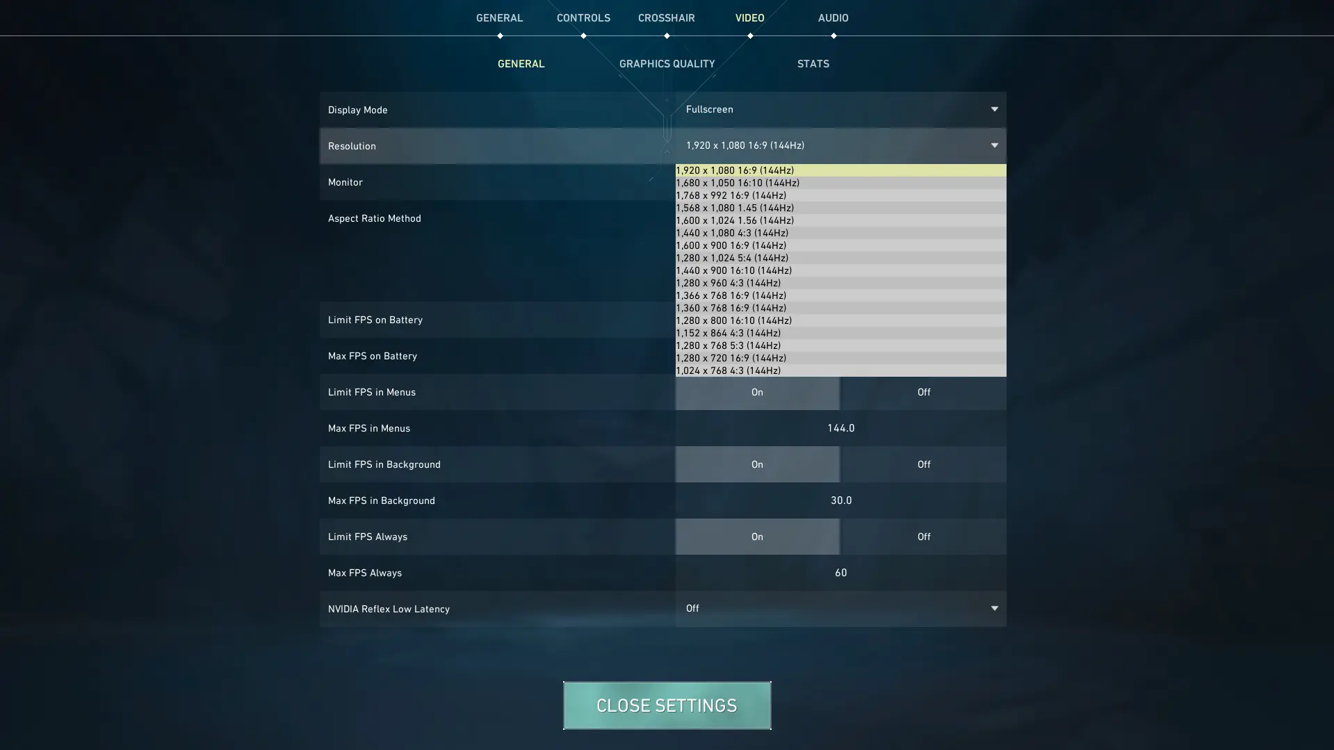 video-general settings