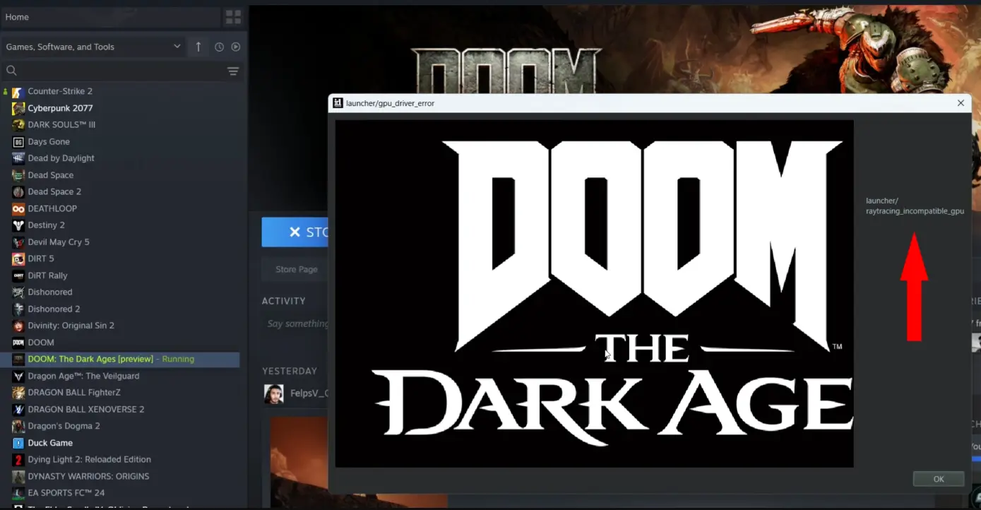 Doom: The Dark Ages Launch Error