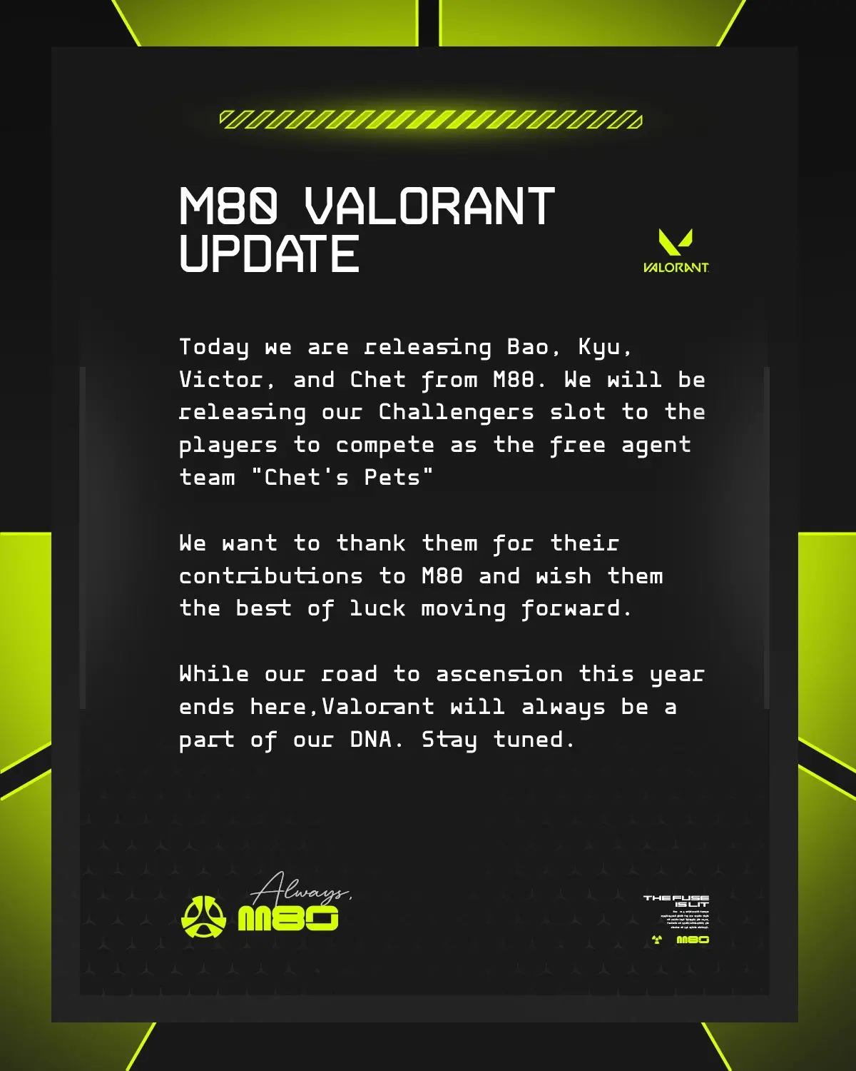 M80' statement