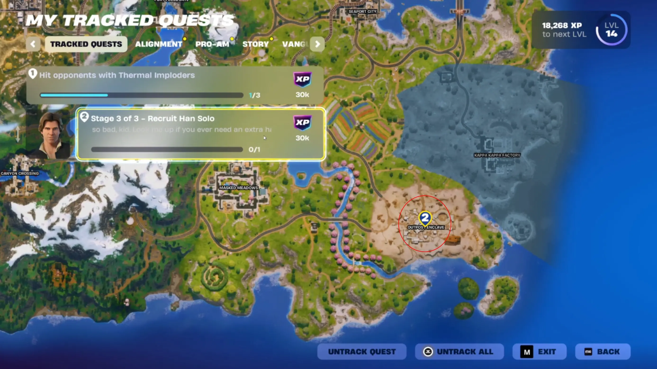 Ubicación de Han Solo en Fortnite en el mapa