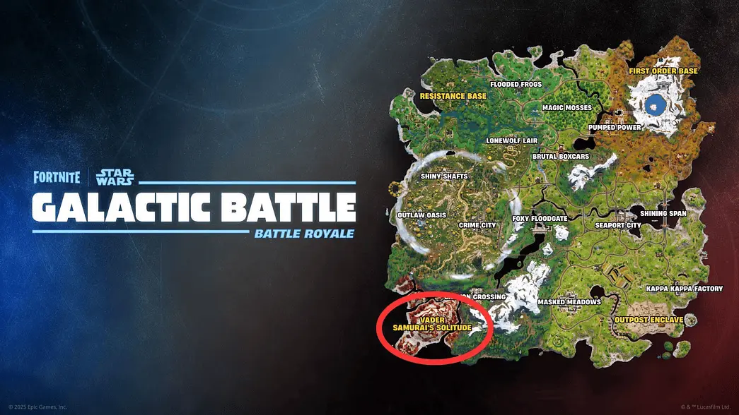 Darth Vaders lokation i Fortnite