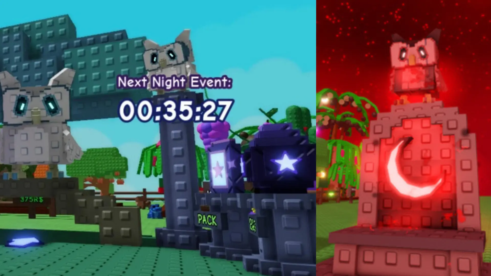 Lunar Glow Event stand (venstre), Blood Moon Shop (højre)