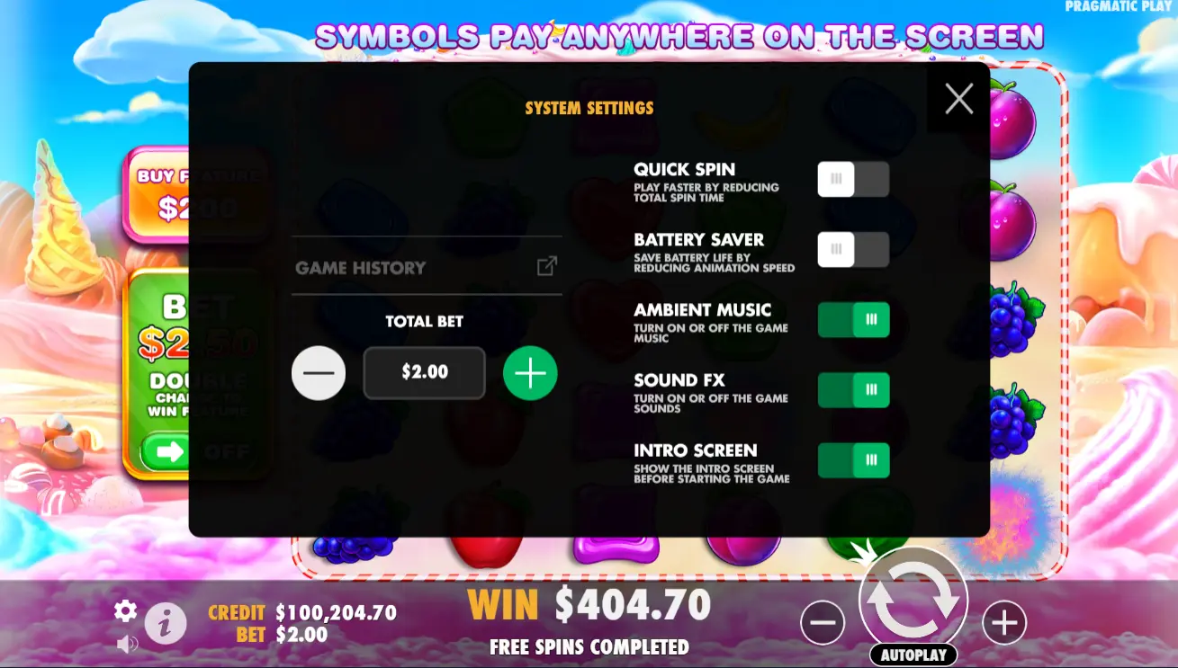 Interface Sweet Bonanza