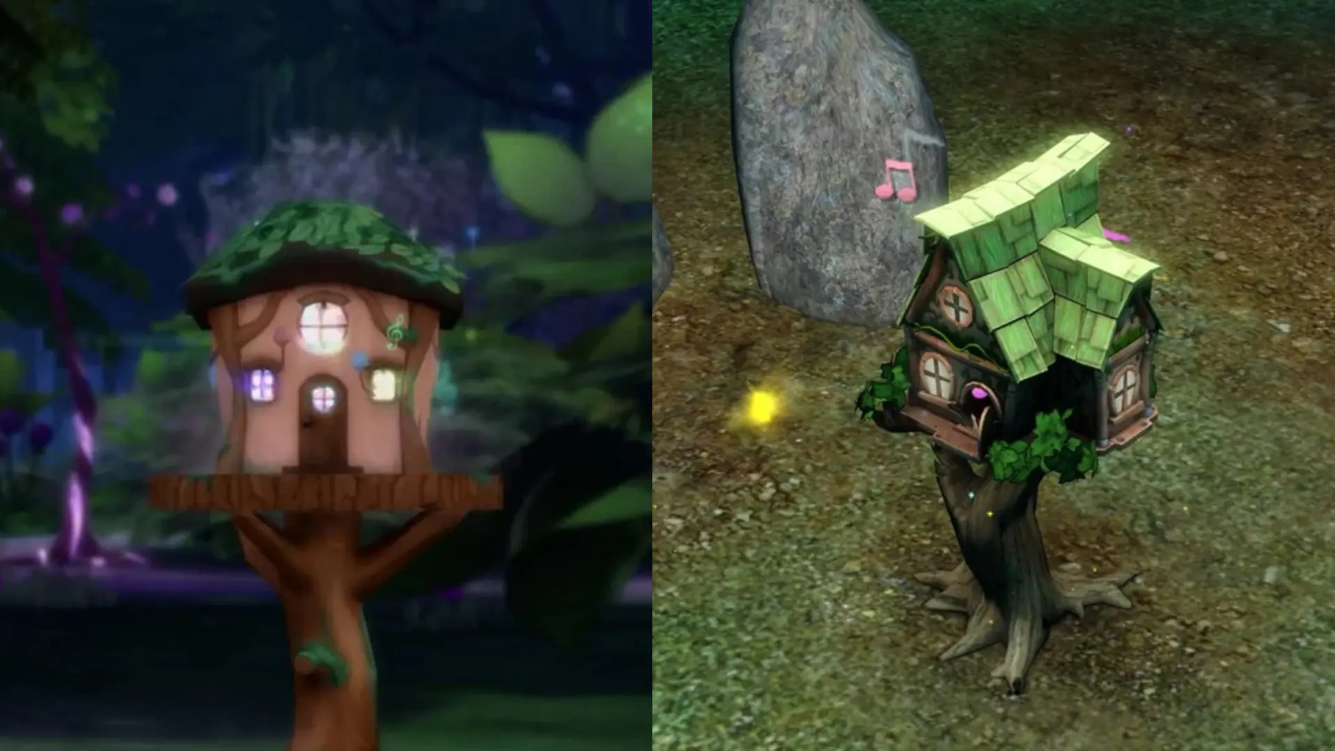 fairy house in teaser clip (left), fairy house in The Sims 3: Supernatural pack (right)