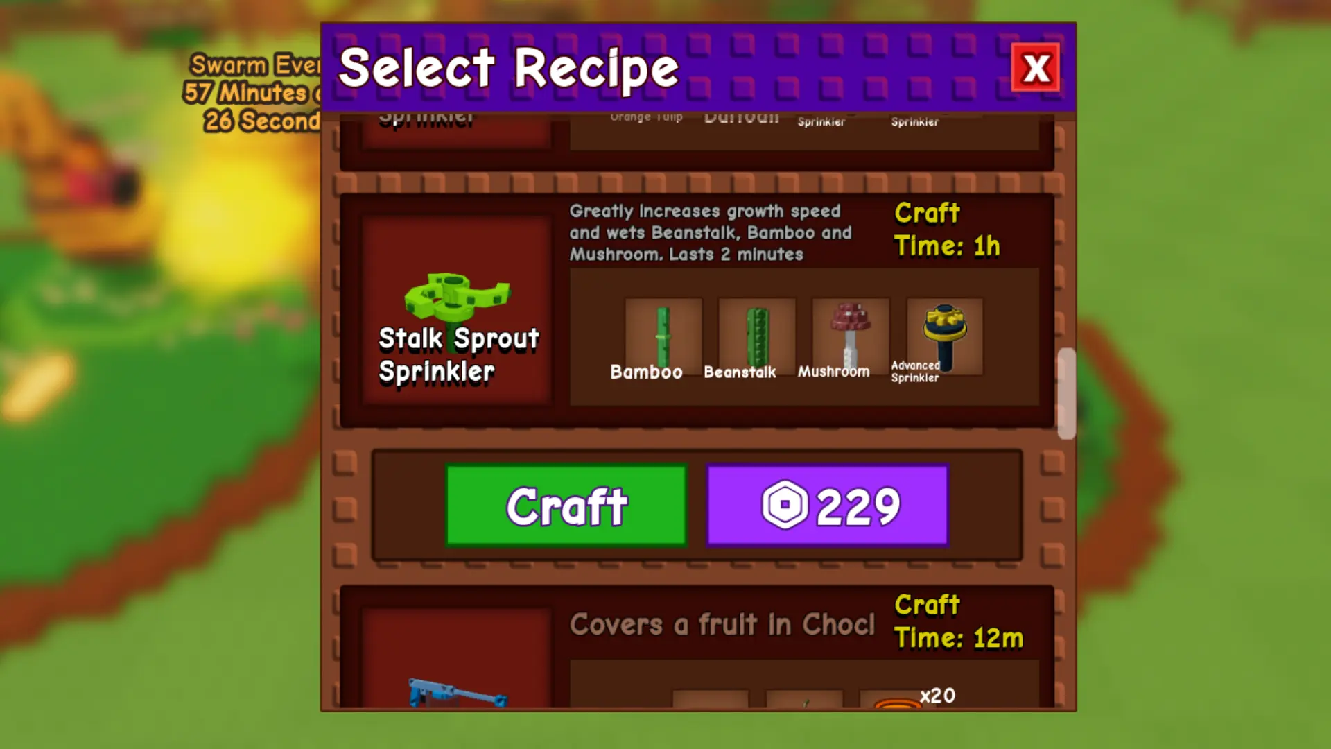 Klik Craft untuk menampilkan resep penyiram
