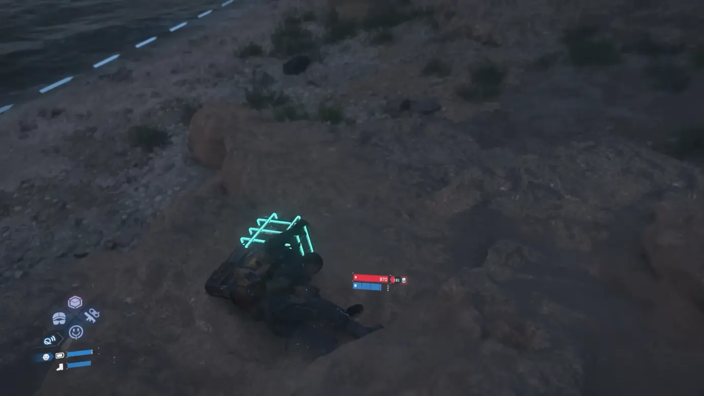 荷物を背負って倒れたサム | Death Stranding 2