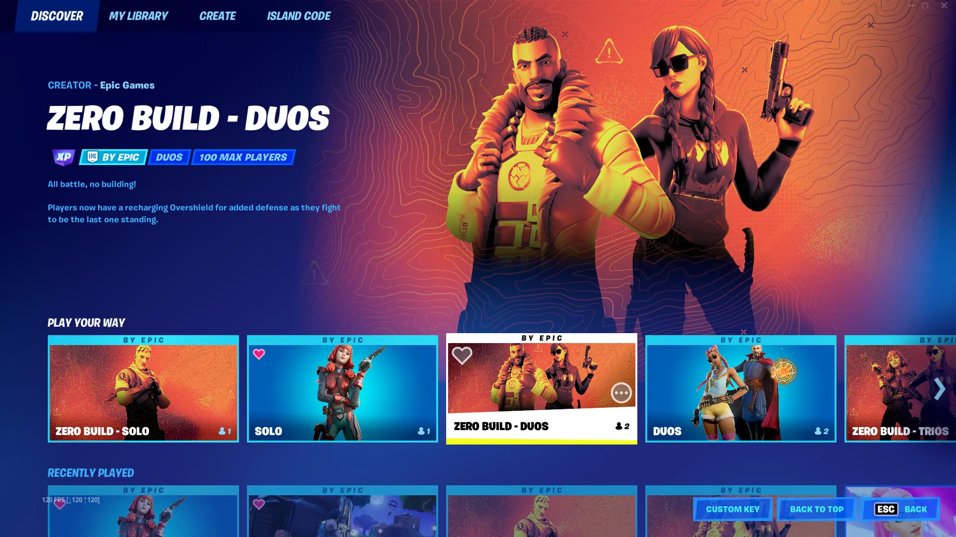Zero Build Duos mode in Fortnite