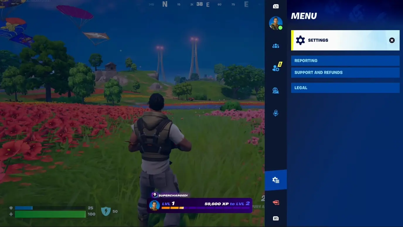 Menú de configuración en Fortnite