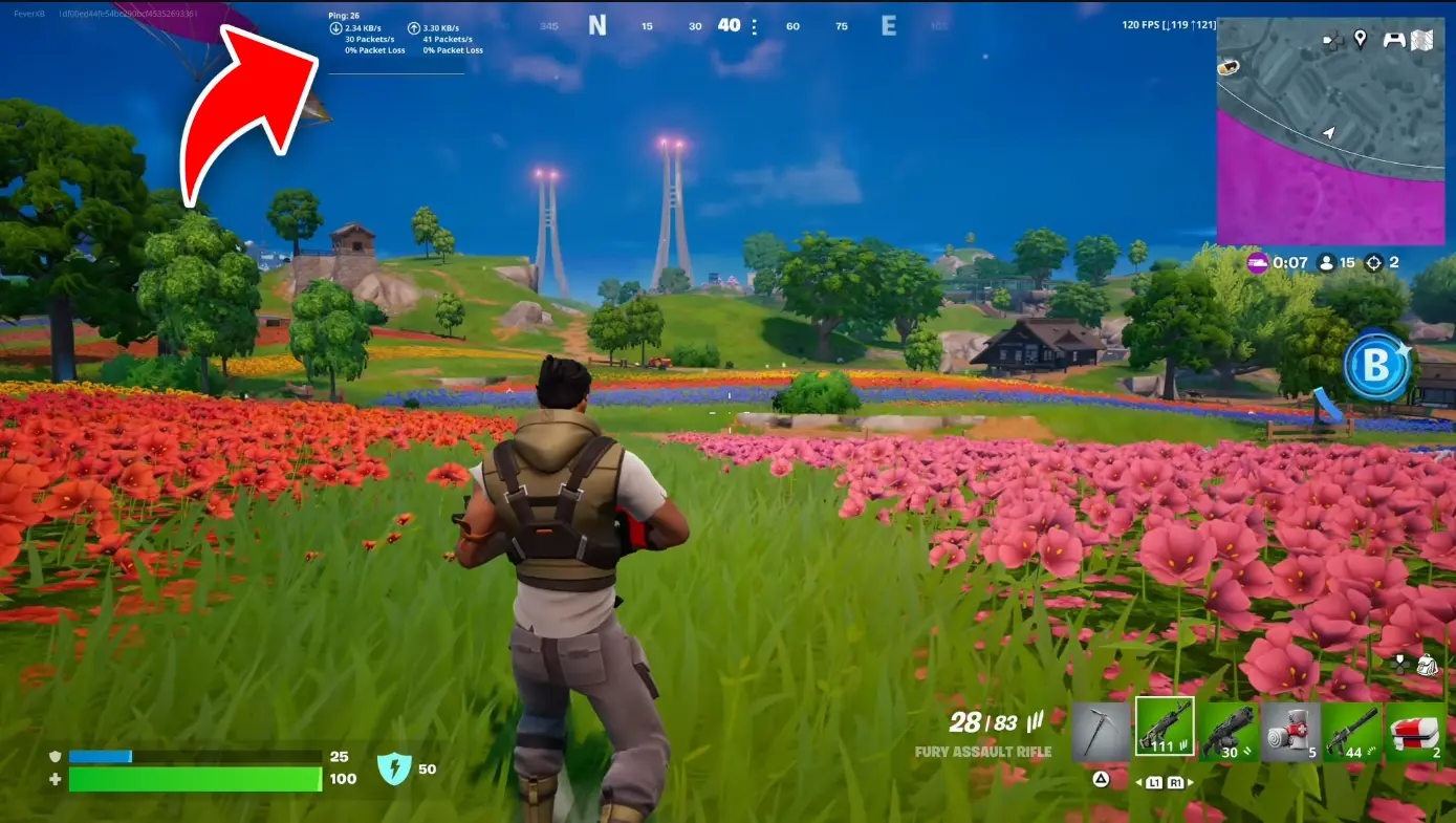 Indicadores de red en Fortnite