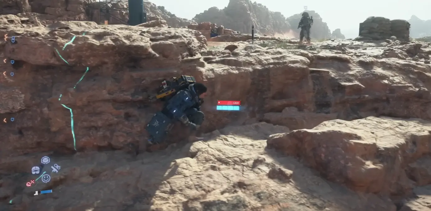 Hiding behind rocks in Death Stranding 2