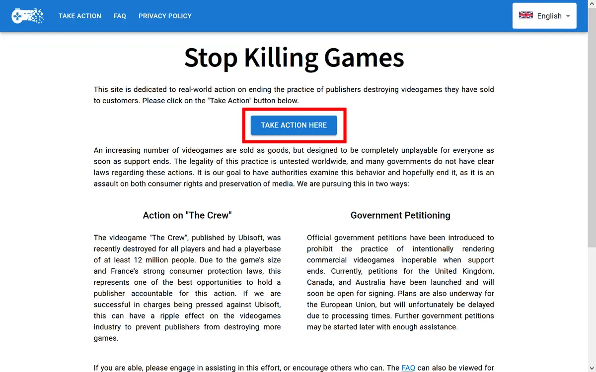 Stop Killing Games Website