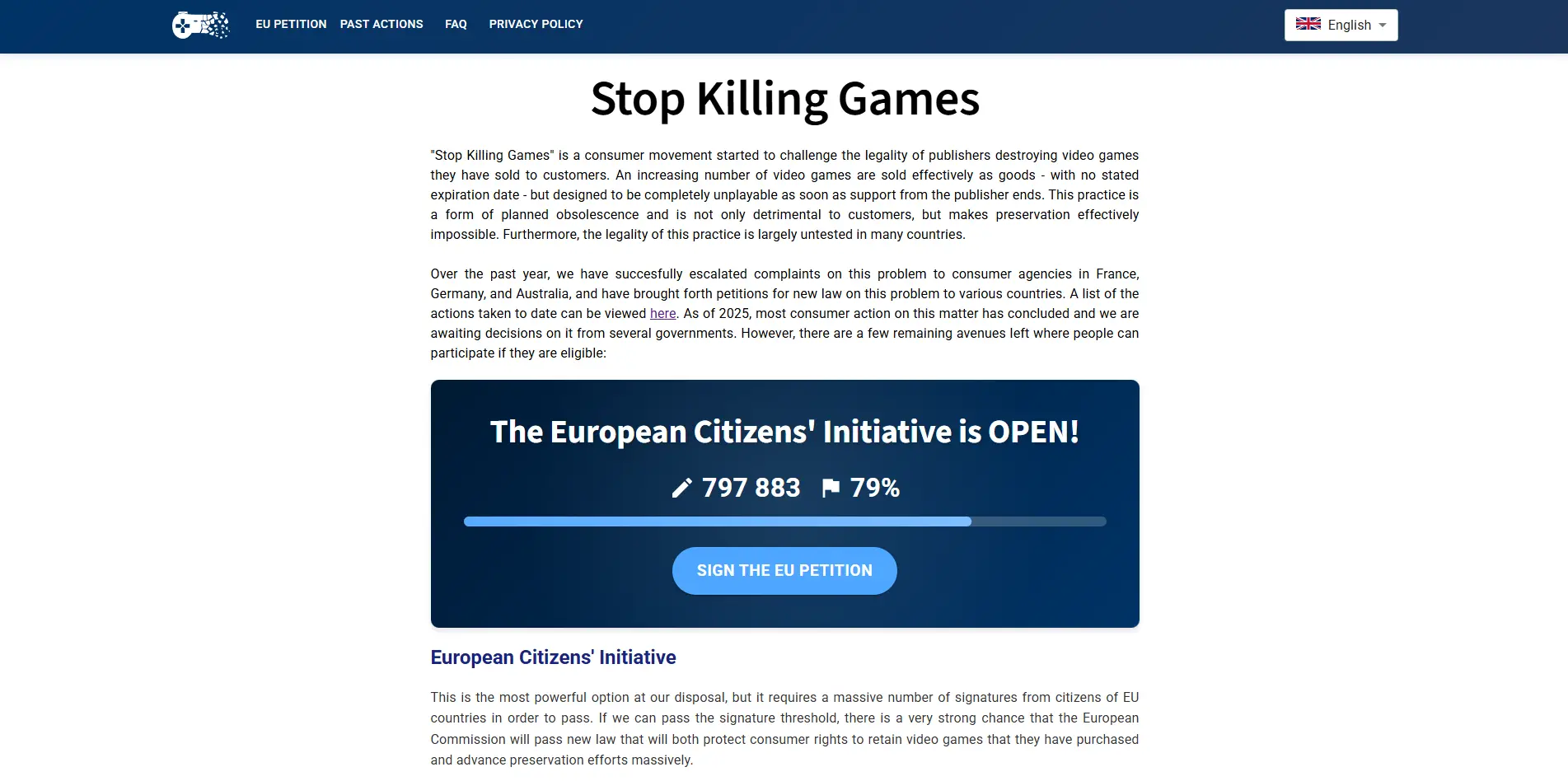 Signatures for the Stop Killing Games Petition