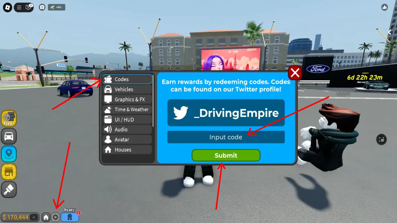 Roblox&nbsp;Driving Empire에서 코드 입력
