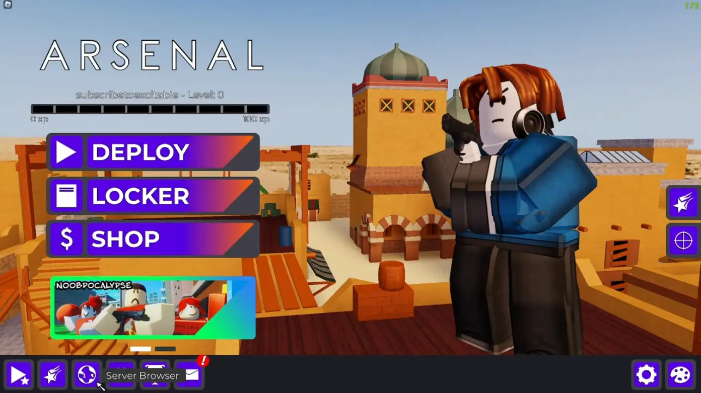 Menu chính của trò chơi Arsenal trong Roblox
