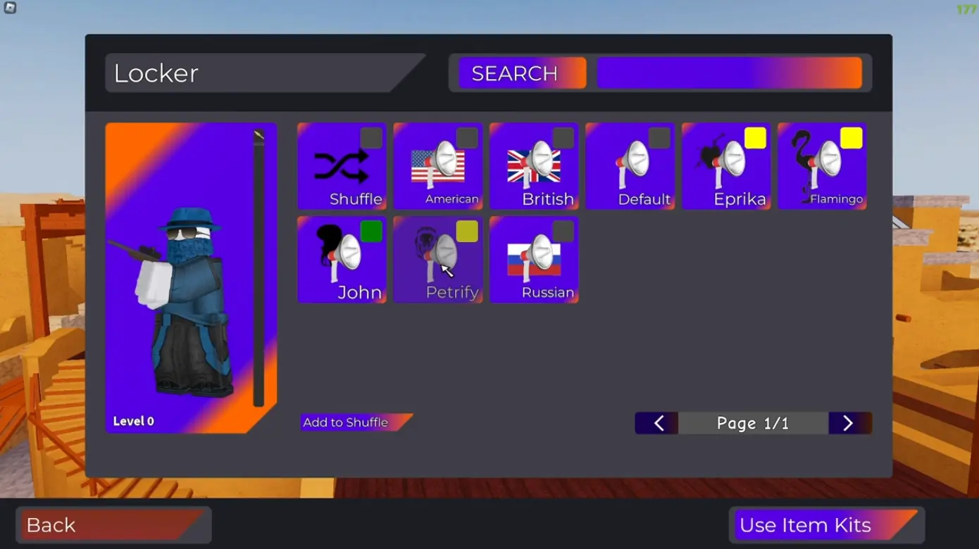 Menu với giọng bình luận viên trong Arsenal Roblox