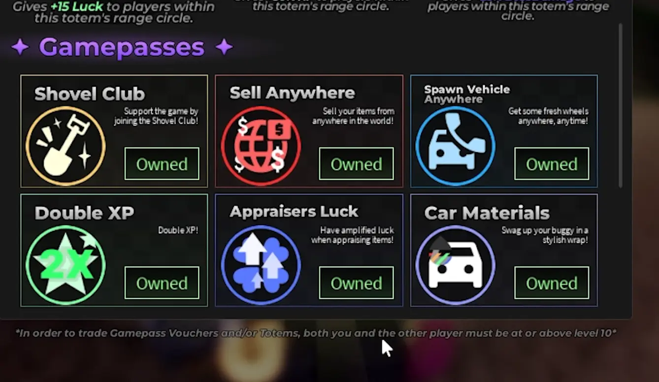 All GamePasses in Dig Roblox