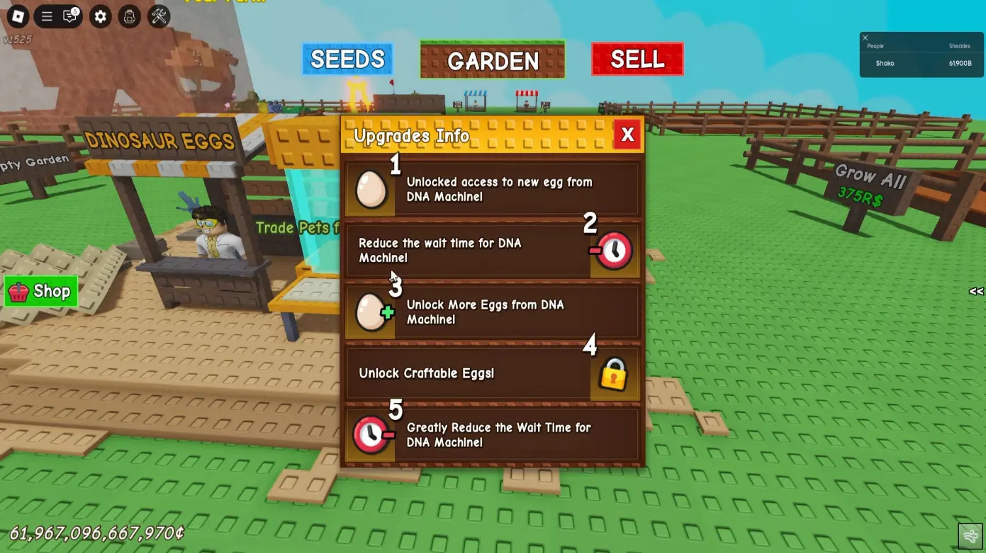 Lista de mejoras de la máquina de ADN en&nbsp;Grow a Garden