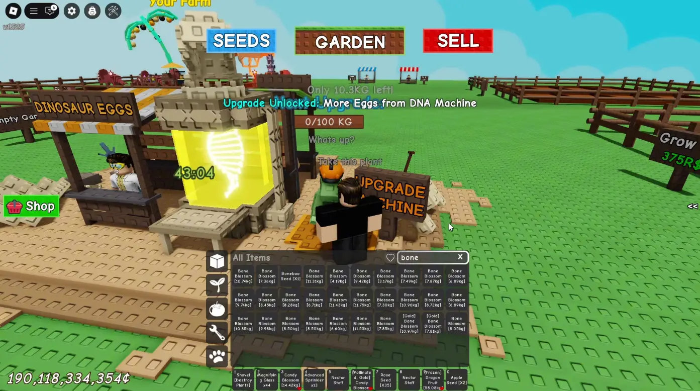 Captura de pantalla de Grow a Garden (Máquina de ADN en acción)