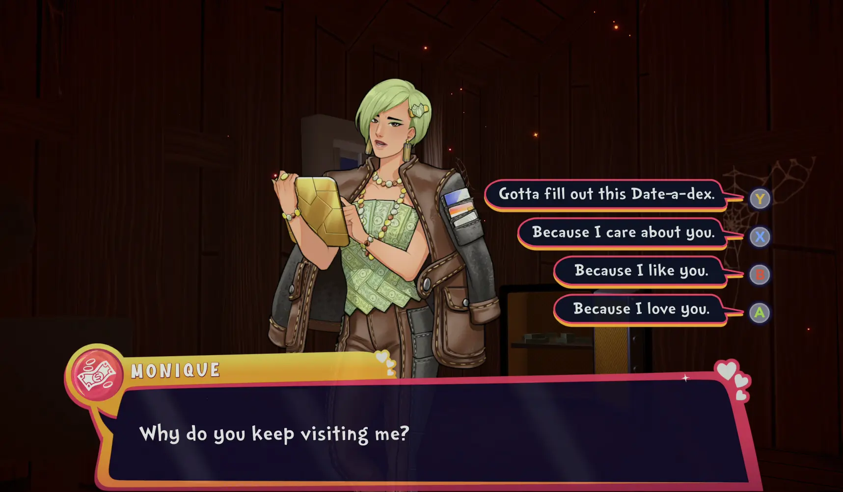 dialogue choices that determines a Friend or Love Ending