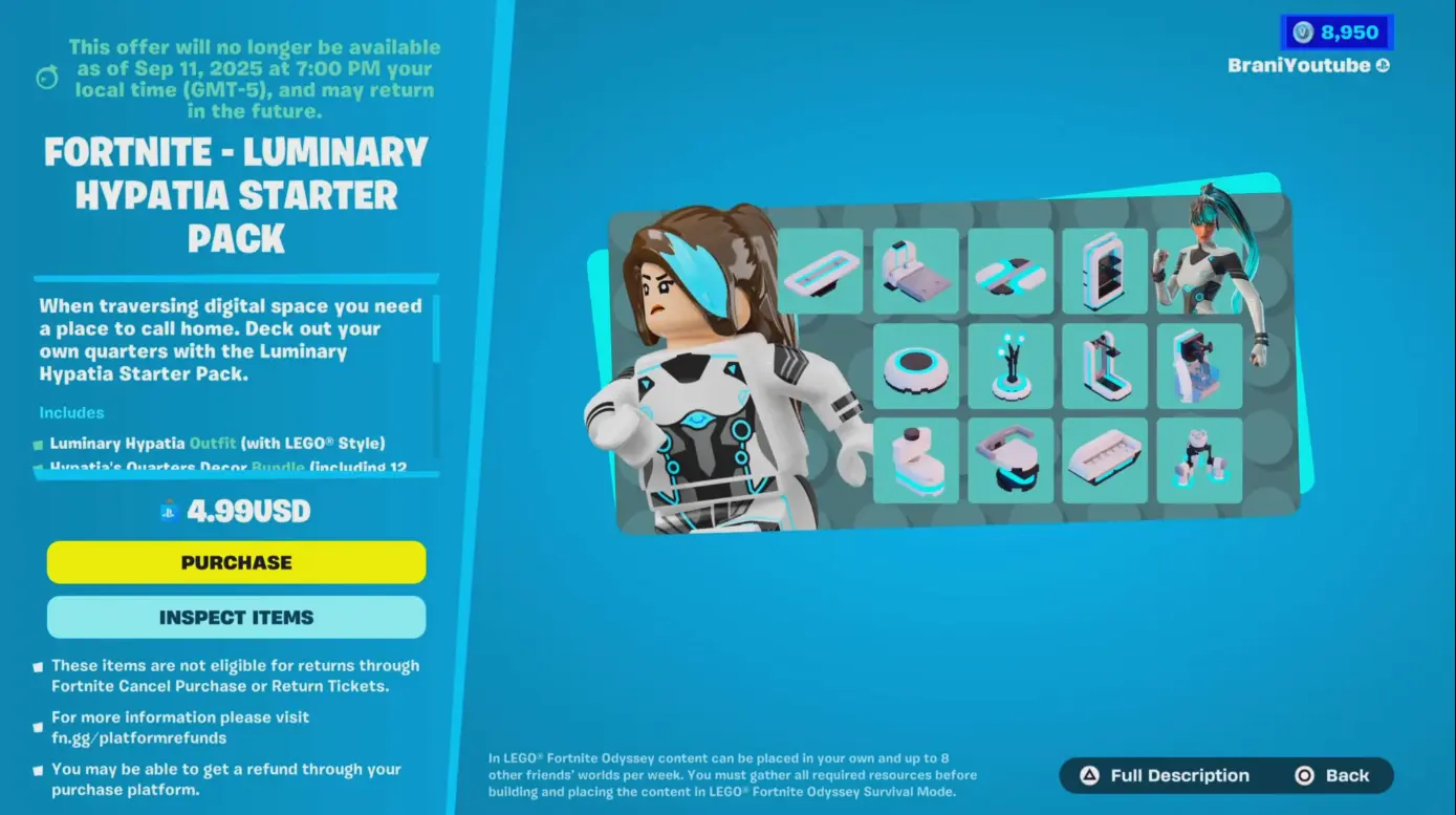 Conjunto de Itens do Pacote Inicial Luminary Hypatia LEGO no Fortnite