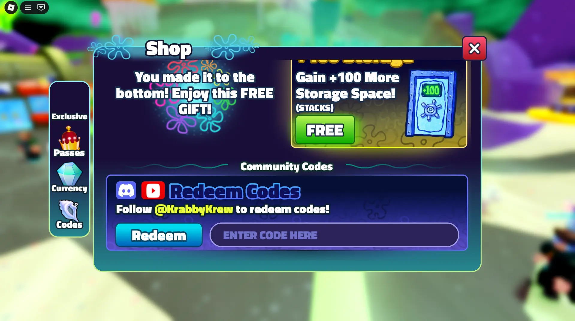 SpongeBob Tower Defense 코드 입력 창&nbsp;