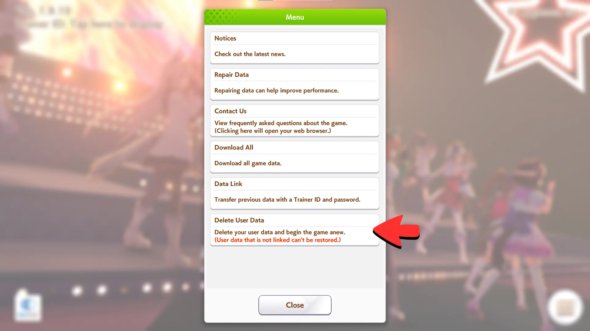 Click Delete User Data to start over