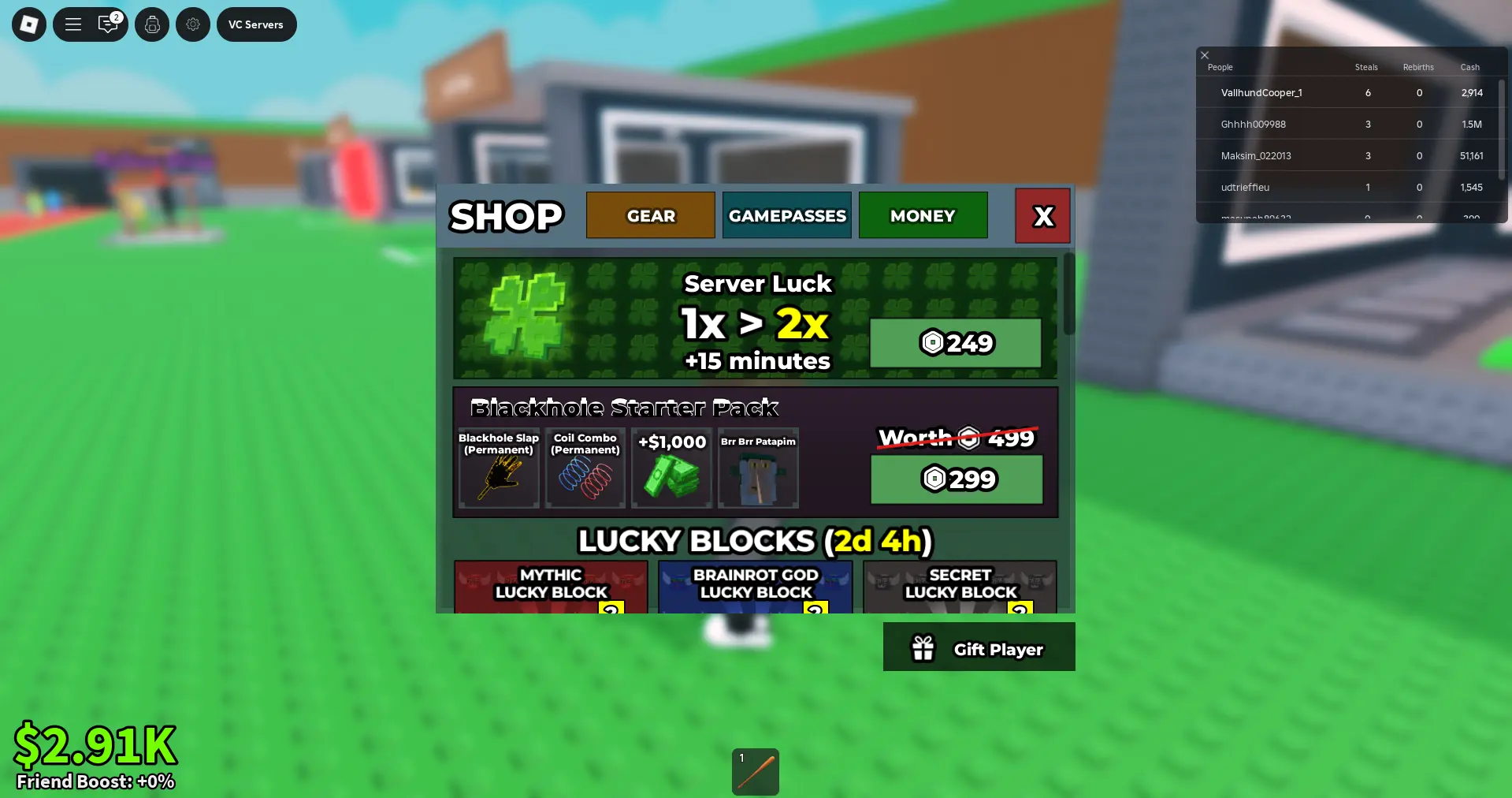 Purchase Server Luck in Steal A Brainrot