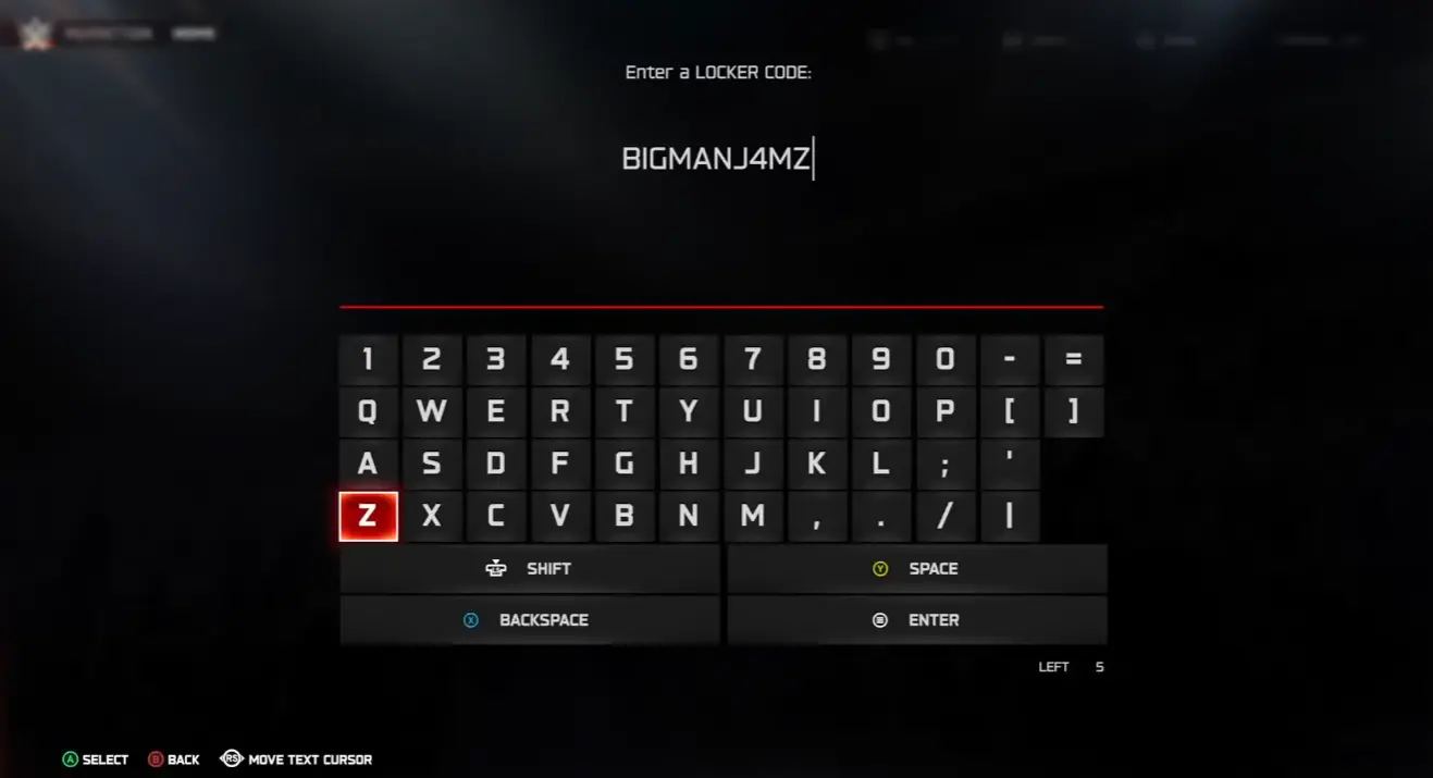 Introducción del código en WWE 2K25