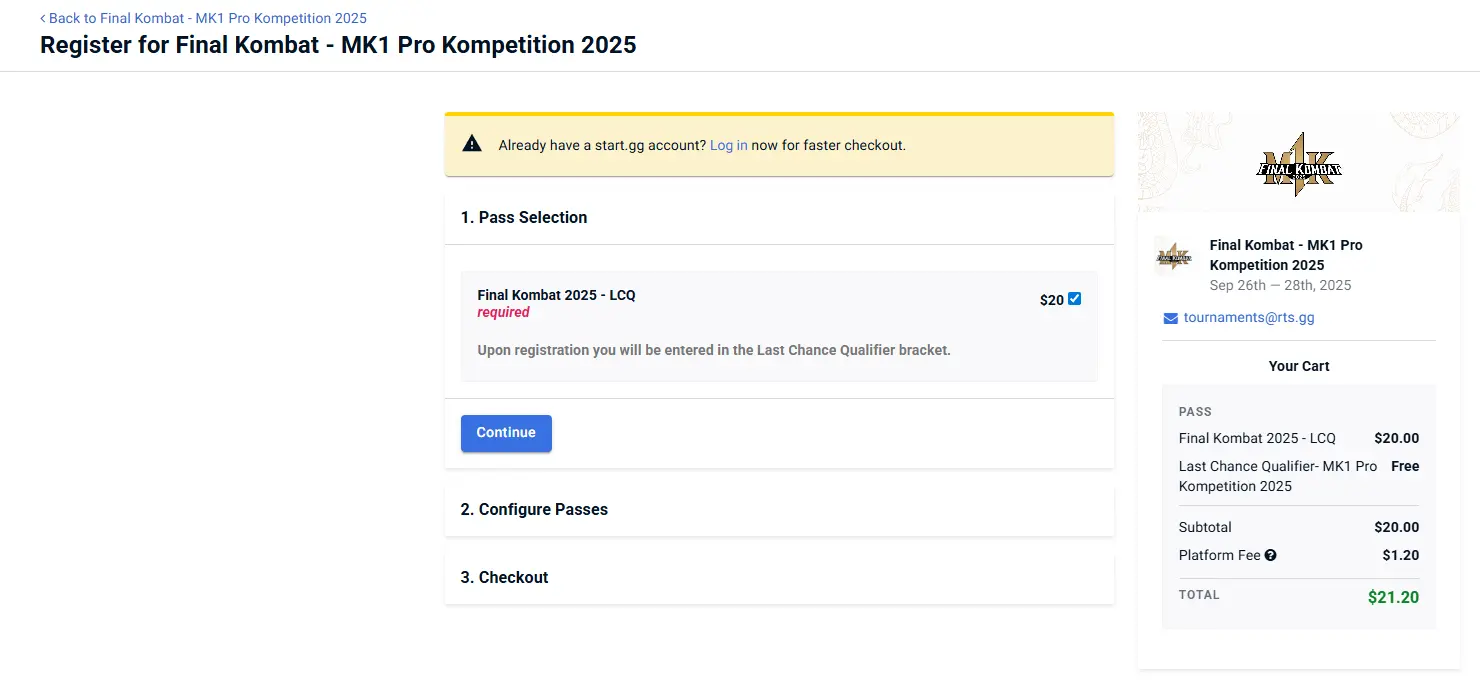 Registration for Final Kombat Mortal Kombat Pro Kompetition 2025