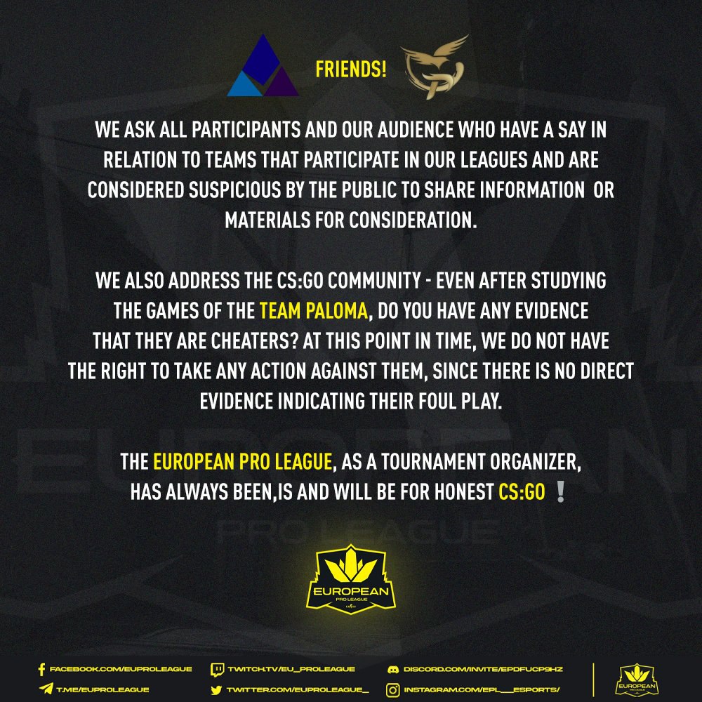 Official statement of the European Pro League