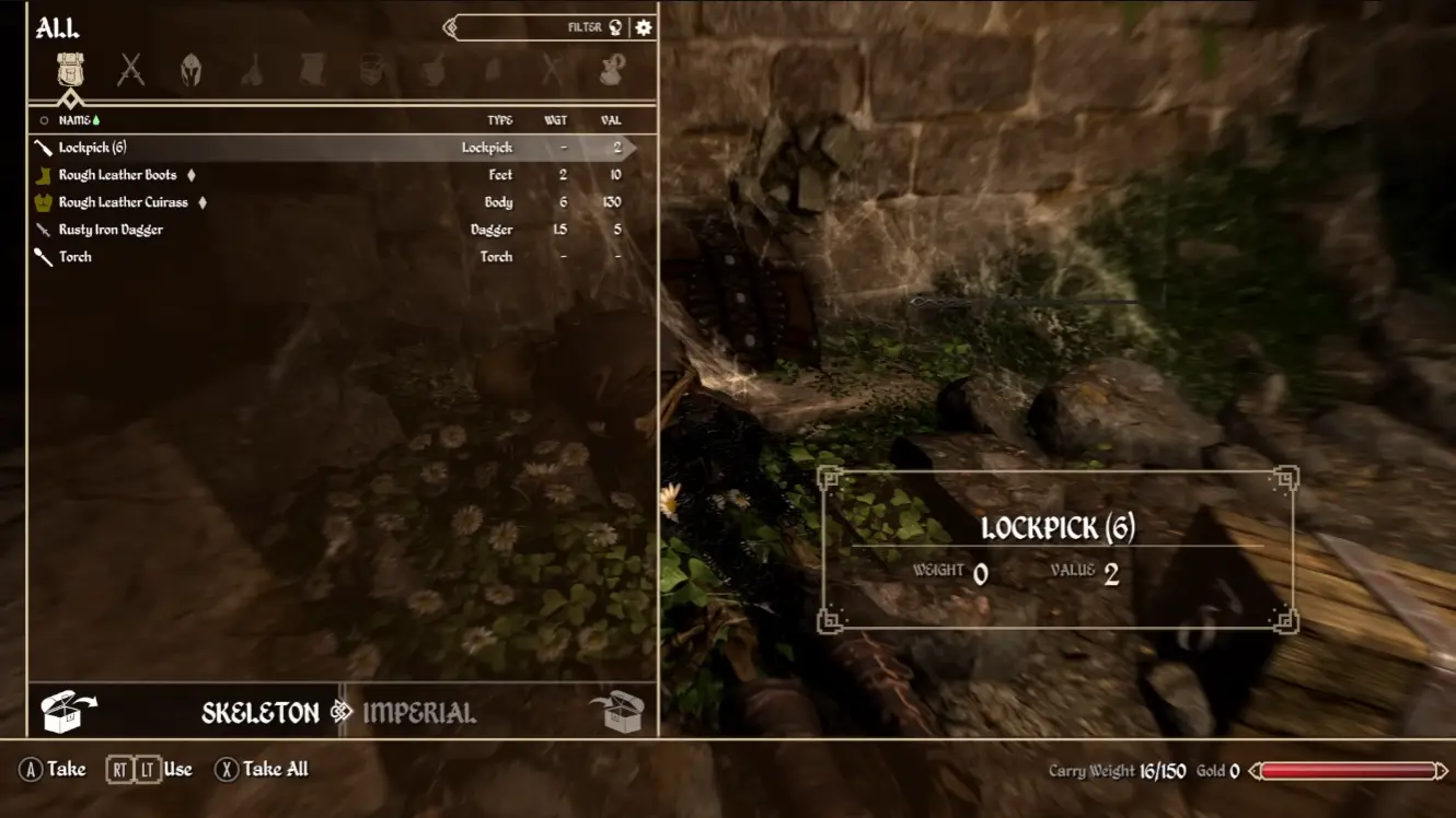 Player inventory in Skyblivion