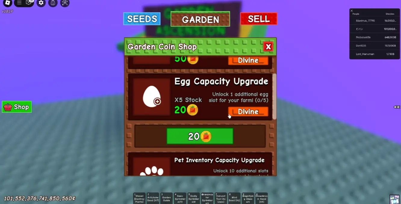 Garden Coin Shop Items